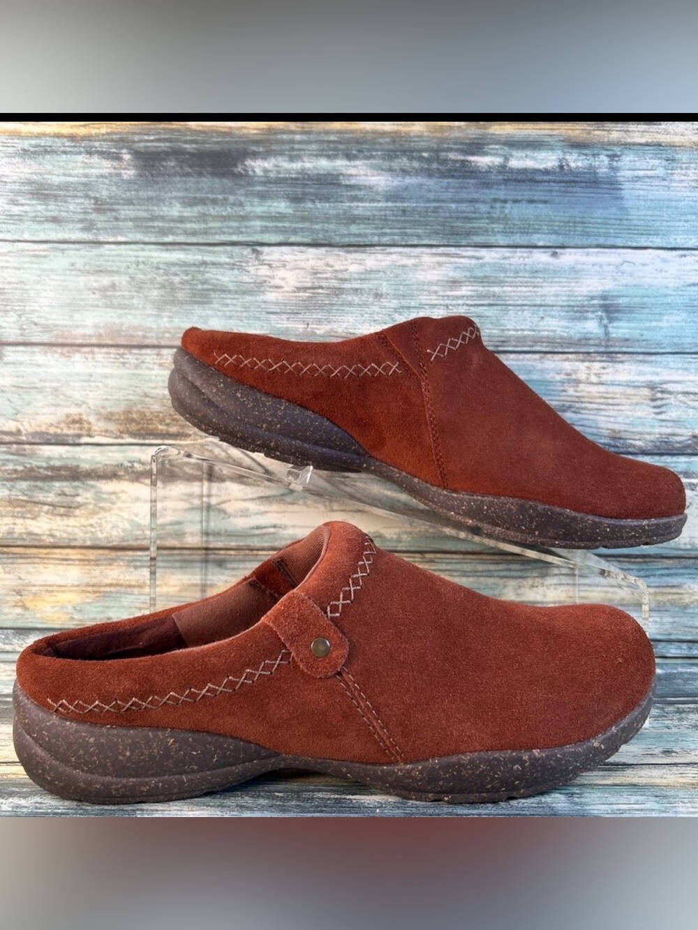 Clarks Roseville Echo Clogs Womens 8.5 Brown Suede Slip On Mules Comfort Shoes